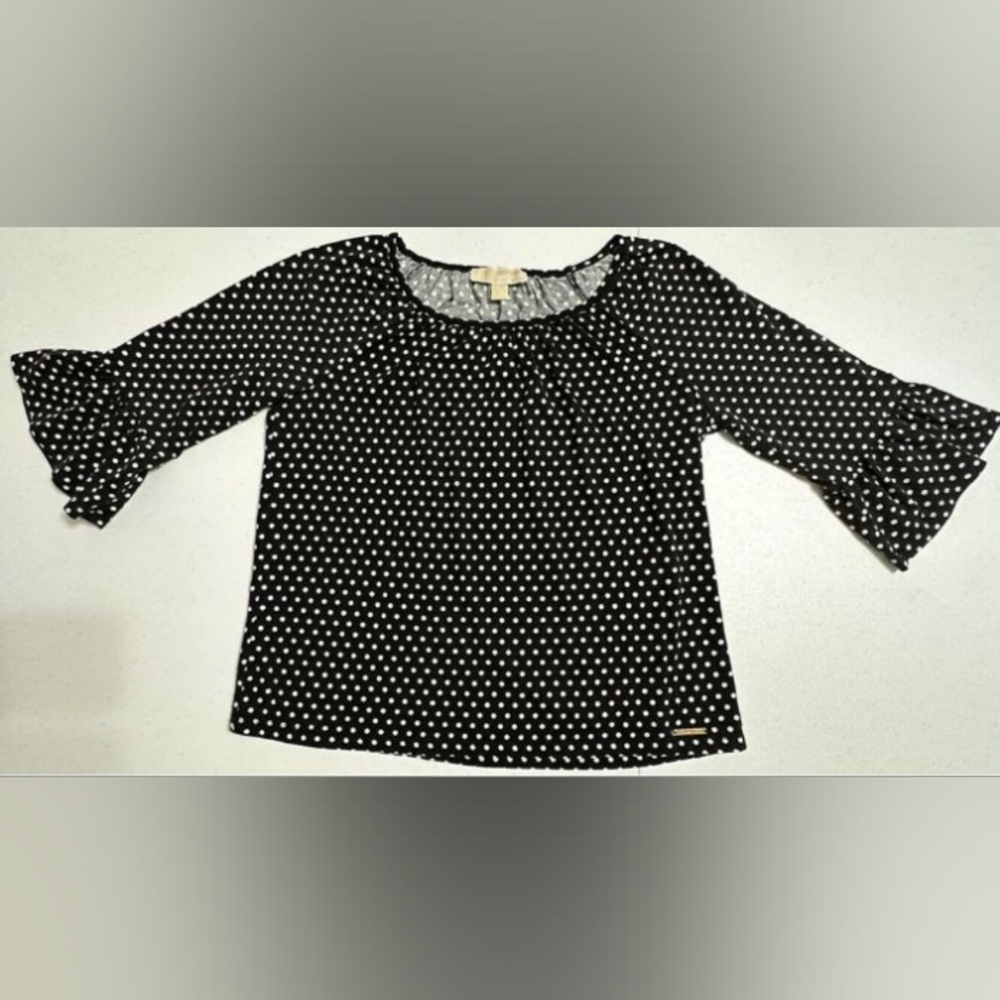 Michael Michael Kors Polka Dot Blouse in Black & White 3/4 Ruffled Sleeve Size S